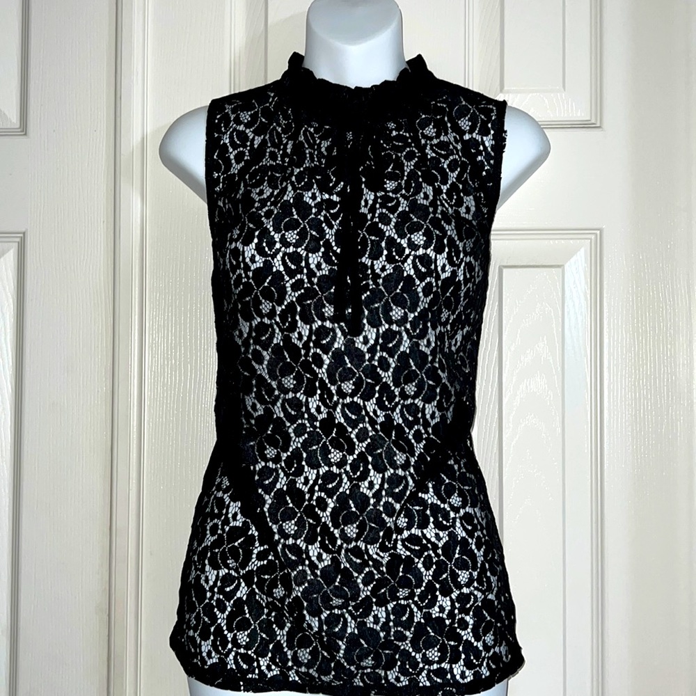 Black mock neck, lace sleeveless blouse. New with tags! 💕